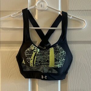 Under Armour Black Sports Bra with Neon Yellow Graphic Accents